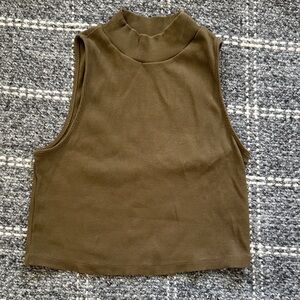 Everlane Ribbed Mockneck Tank Olive Green Crop Top